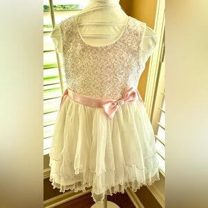 Jona Michelle Girls Ivory Pink Sequin Party Dress Size 8 Special Occasion